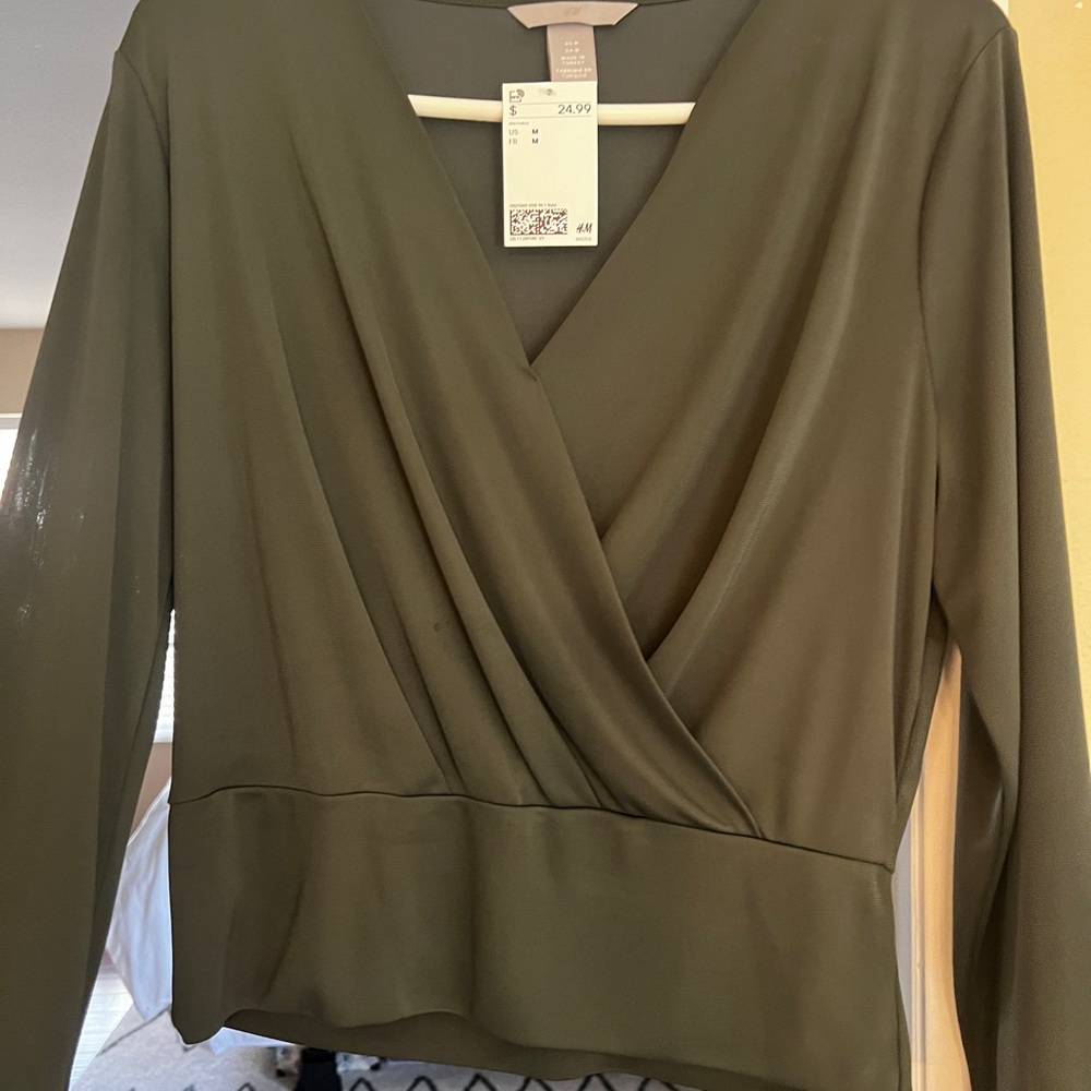 Brand new dress top with tags army green has stretch